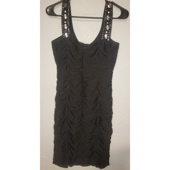 Black Formal 90s Y2K Party Prom Rhinestone Beaded Bodycon Mini Dress LBD | 4P - Picture 7 of 9